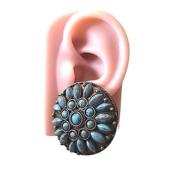 Turquoise & Brass Clip-on Earrings - Picture 1 of 5